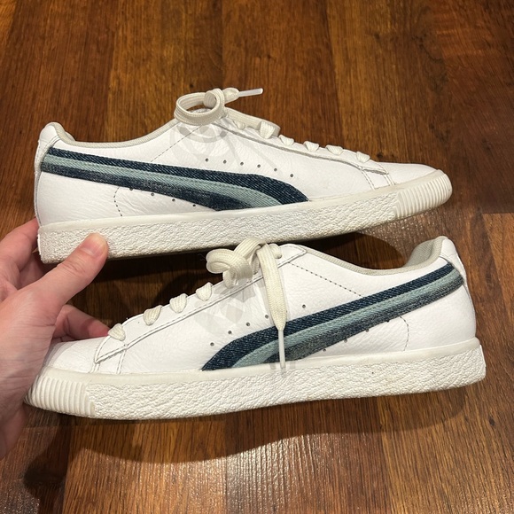 Puma Clyde Denim Striped White Leather Sneakers Shoes Women size 8.5 - Picture 10 of 10